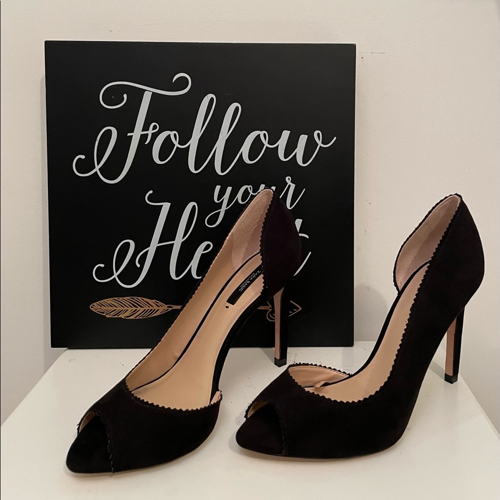Zara Black Suede Peep-toe Heels